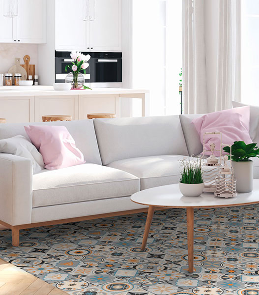 Ideas para decorar delante del sofá con alfombras vinílicas
